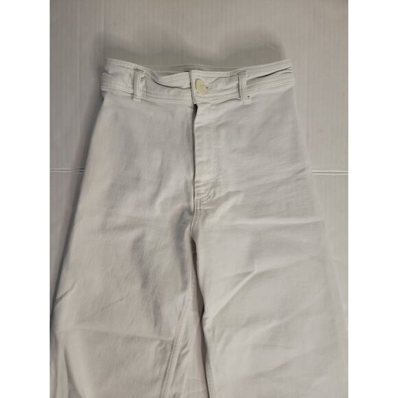 Zara The Marine Straight Jeans Womens Size 2 Ivory High Waist Wide Leg Raw Hem - Picture 3 of 9